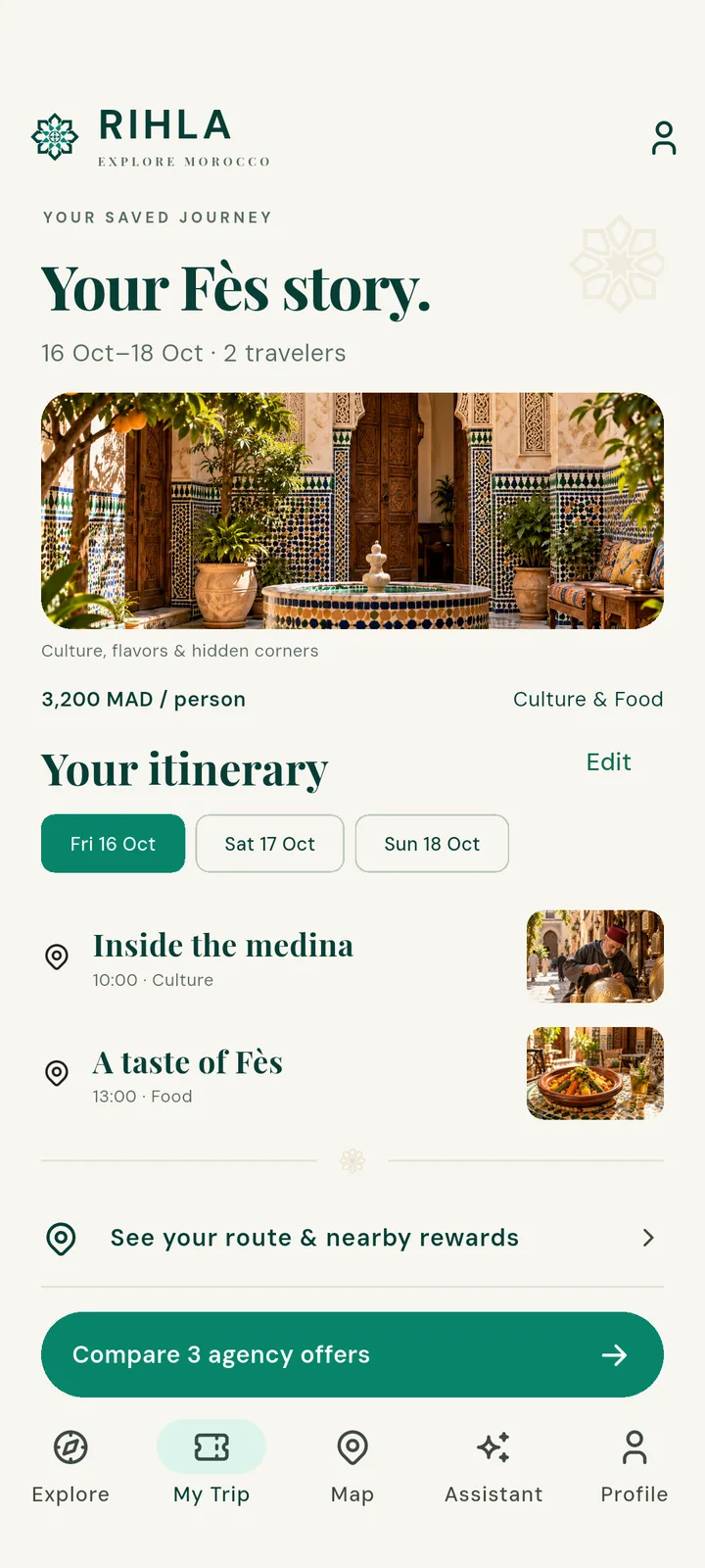 Original RIHLA saved itinerary screenshot